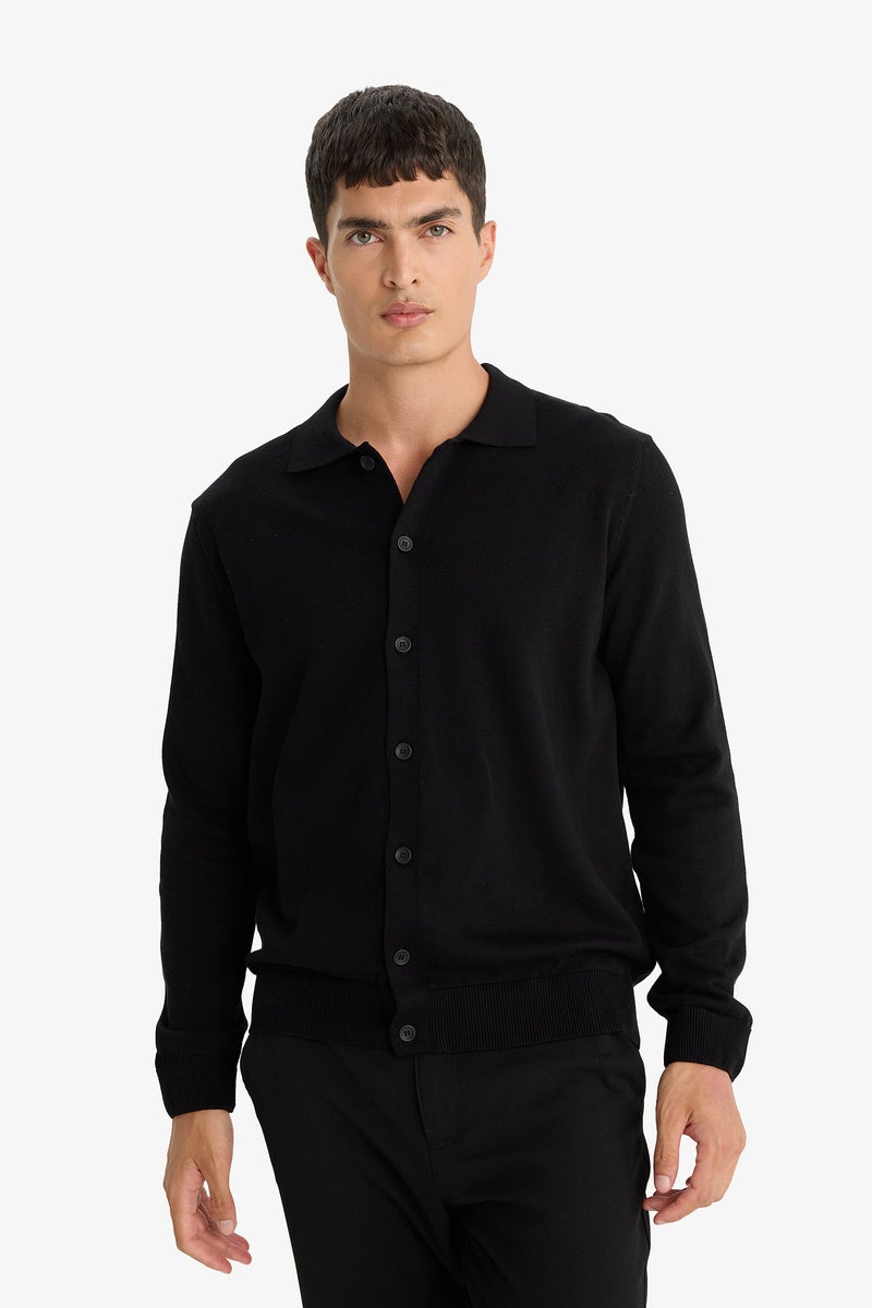 DeFacto Black Man Standard Fit Polo Collar Knitwear Cardigan Casual - Image 3